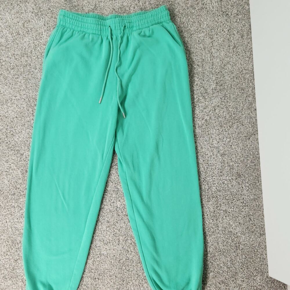 ​H&M Women's Bright Green Joggers Fleece Sweatpants Drawstring Pocket Size M
